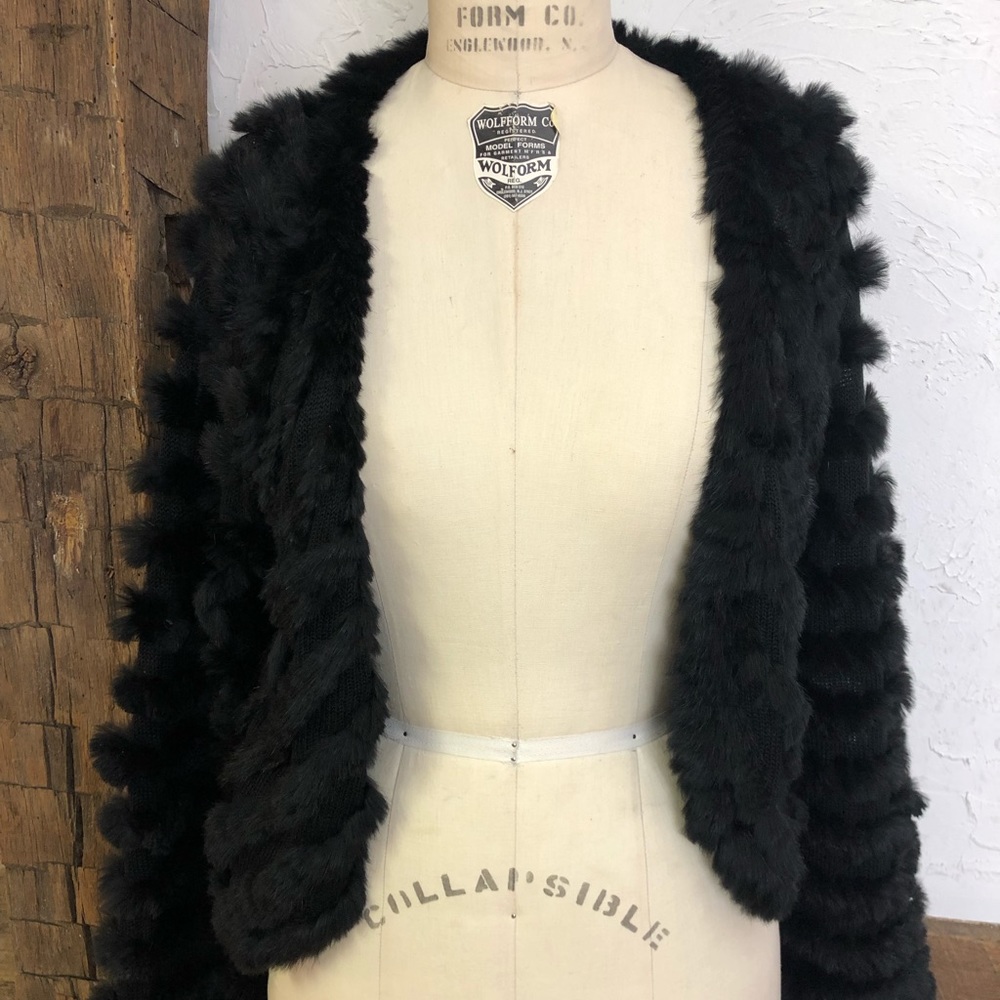 Icicle Rabbit Fur Black Cardigan